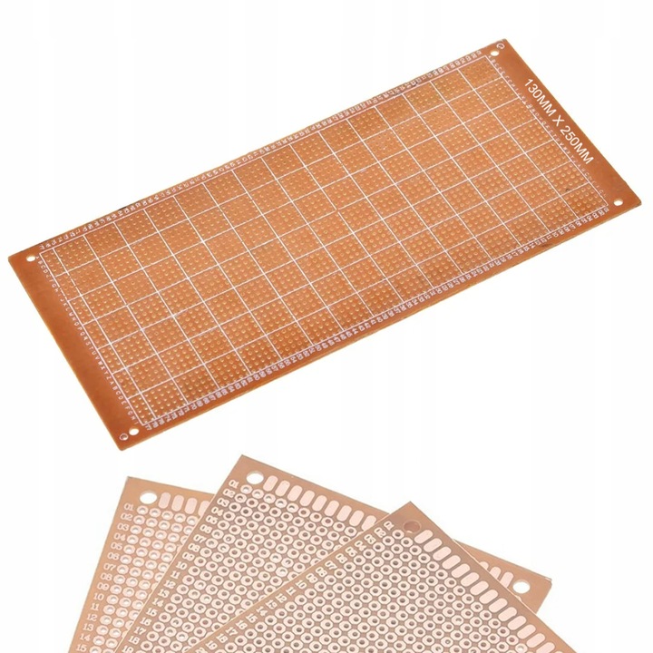 Rosfix univerzális prototípus kártya, 130x250 mm, THT, 2,54 mm raszteres, 4 rögzítő furat