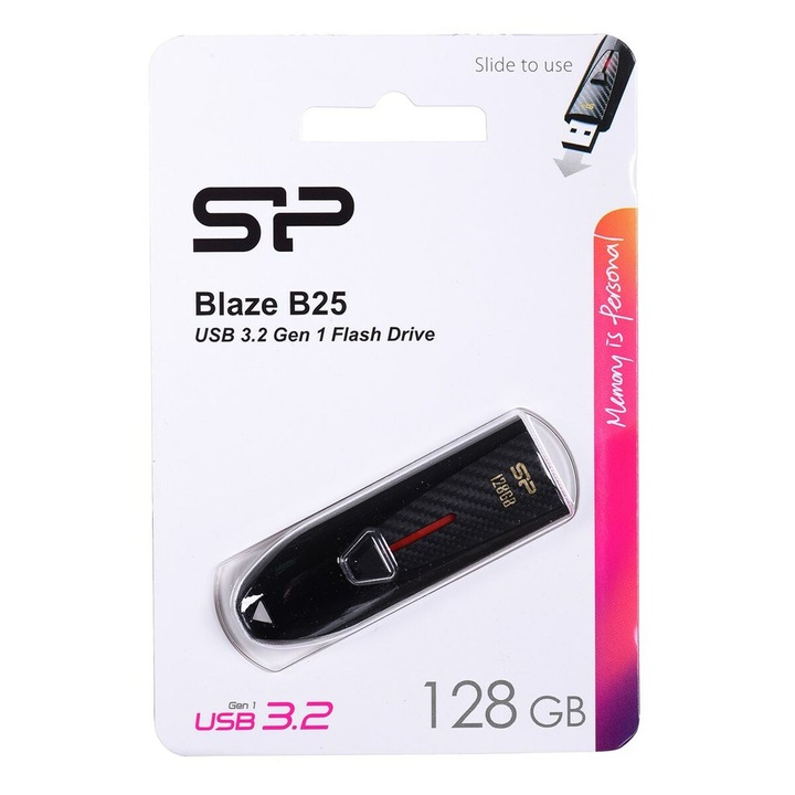 USB memória Silicon Power Blaze B25, 128 GB, fekete, 2x1,3x5,9 cm