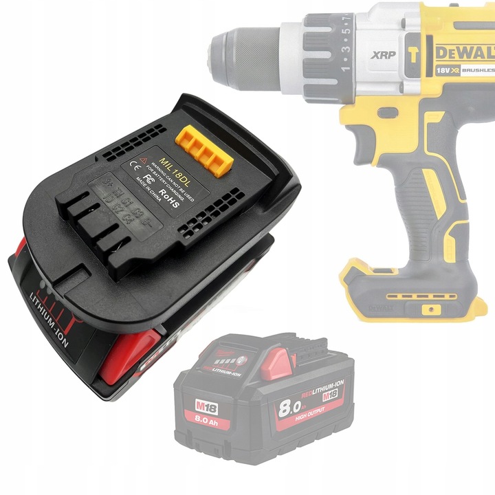 Set adaptor Rosfix pentru acumulatori Milwaukee 18V la Dewalt 18V, montaj simplu, plastic