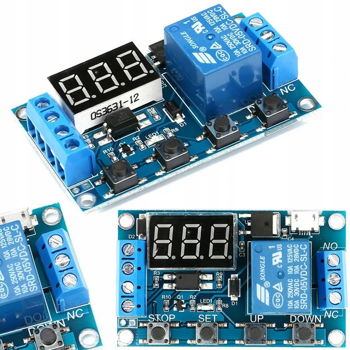 Rosfix időzítő modul, 0-999 perc, 6-20V / micro USB 5.0V, -40°C-85°C, 62x38x19mm