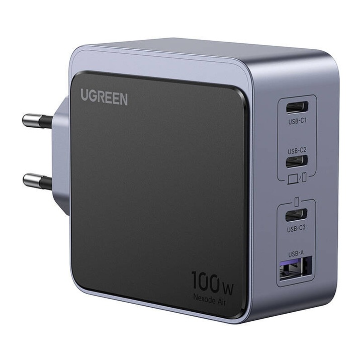 UGREEN, Мрежово зарядно Nexode Air, 100 W, 4 порта, сиво/черно