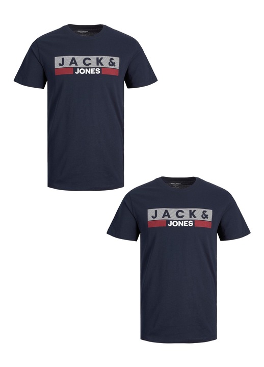 2 db-os férfi Jack & Jones pamut póló készlet, sötétkék-piros, Piros/Púder tengerészkék