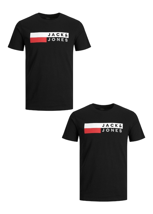 2 db-os férfi Jack & Jones pamut póló készlet, Fekete/Sötétpiros