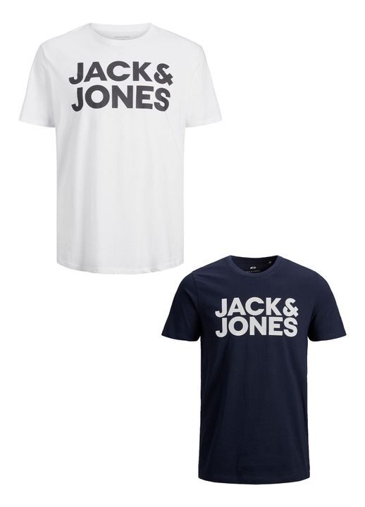 2 db-os férfi Jack & Jones pamut póló készlet, kék-fehér, Fehér/Kék