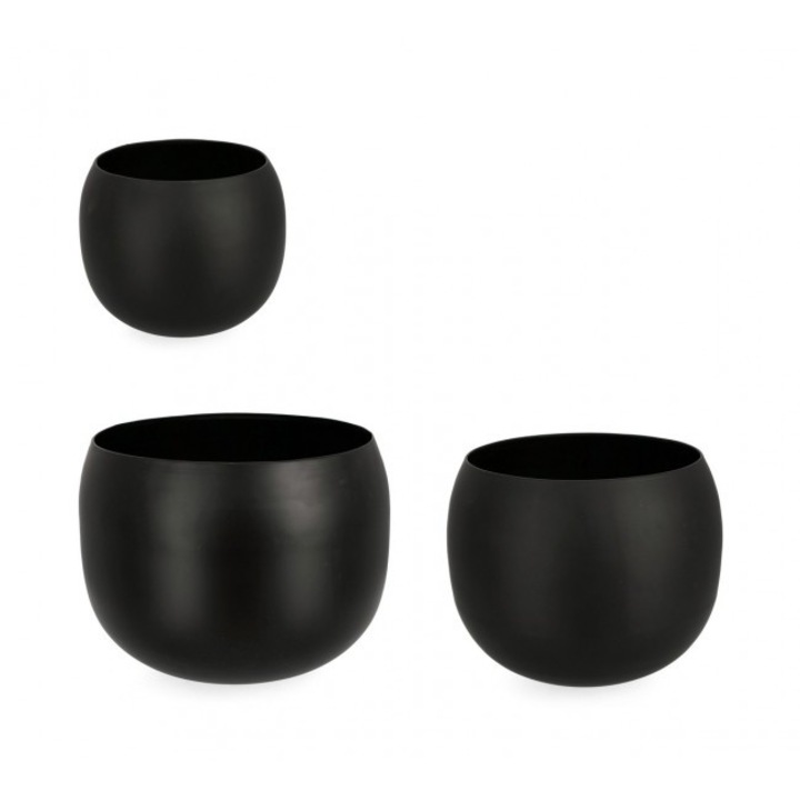 Set 3 ghivece flori metal negru Keyra 24x19.5 cm, 31x26 cm, 36x28 cm