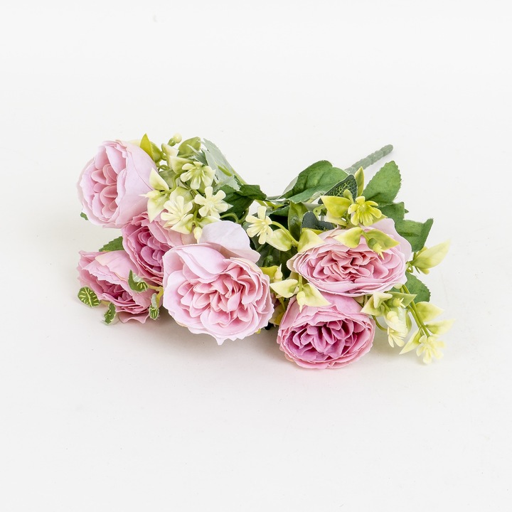 Buchet flori artificiale, 7 fire, culoare roz, H 30 cm, B.S.P. / CD4612_3