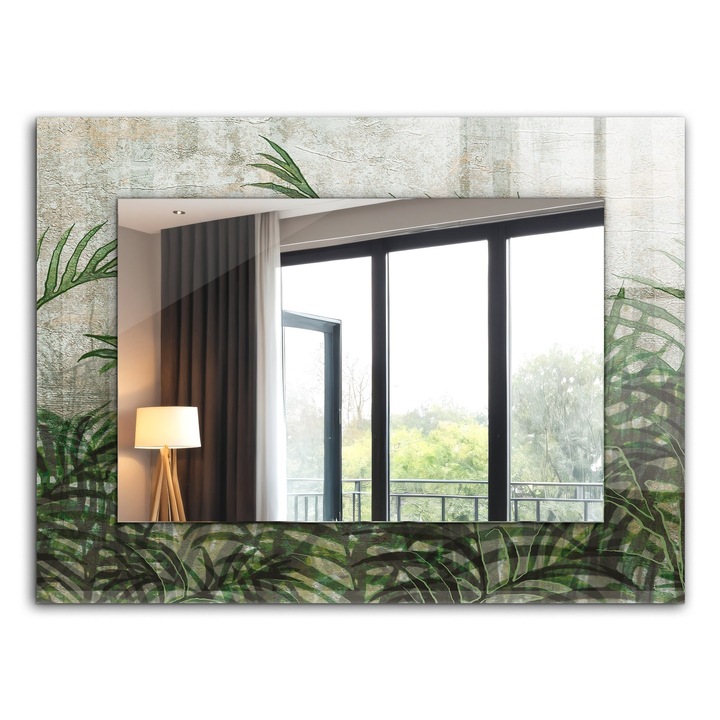 Oglinda dreptunghiulara, Tulup, Frunze verzi de feriga, Verde, 80x60 cm, de perete, Cu rama, 010090550370300052985