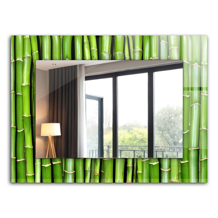 Oglinda dreptunghiulara, Tulup, Tulpini verzi de bambus, Verde, 80x60 cm, de perete, Cu rama, 010090550370300000501