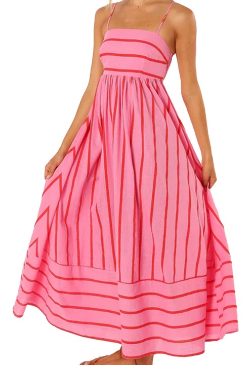 Дамска рокля QttvbTna десен червени полиестерни райета, Червен, XL