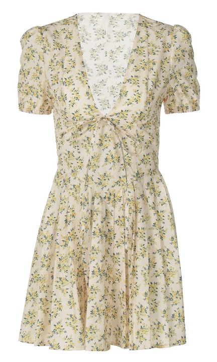 Мини рокля с флорален принт, QttvbTna, полиестер, жълто, Жълт
