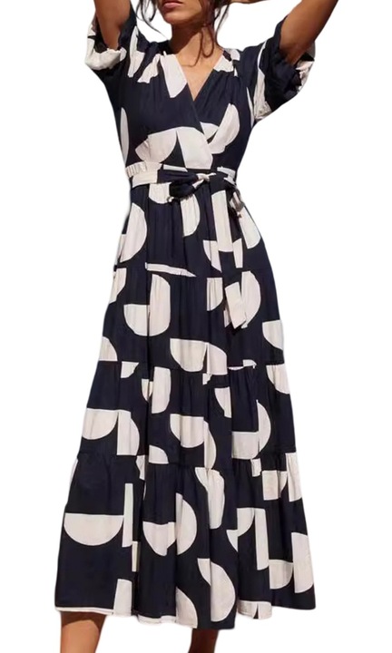 Ежедневна рокля, QttvbTna, Полиестер, Черно/бяло, Бял/Черен