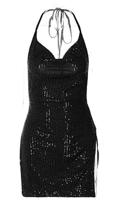 Дамска мини рокля, QttvbTna, полиестер, черна, Черен