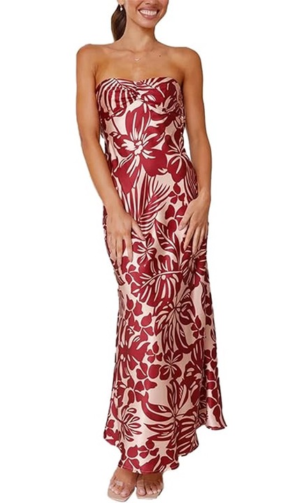 Рокля, QttvbTna, Полиестер, Червена, Червен, S