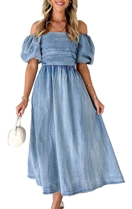 Rochie denim, QttvbTna, Poliester, Albastru, Albastru
