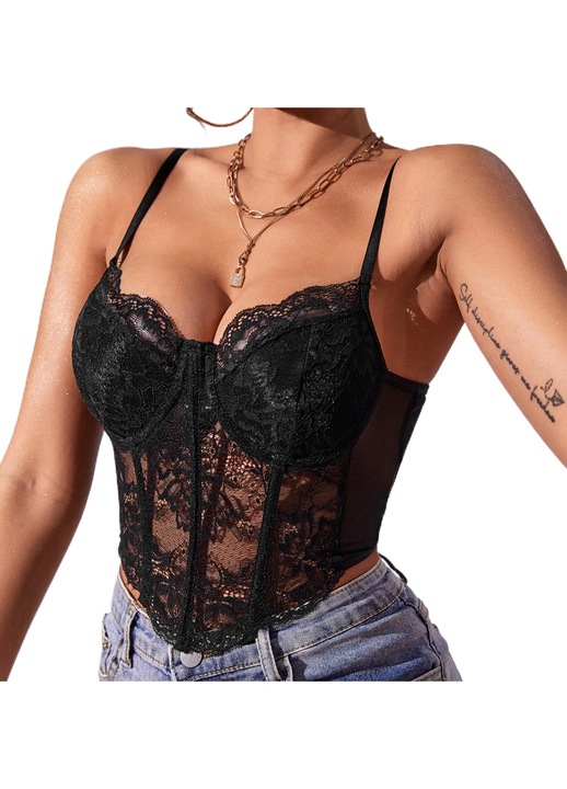 Бюстие QttvbTna, дантела, черно, Черен