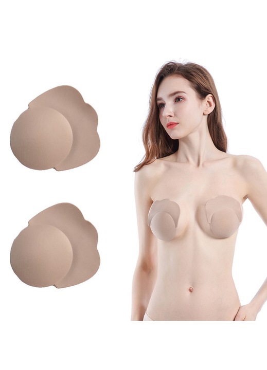 Öntapadós melltartó, QttvbTna újrafelhasználható, pánt nélküli, Szilikon Push Up, bézs, Bézs