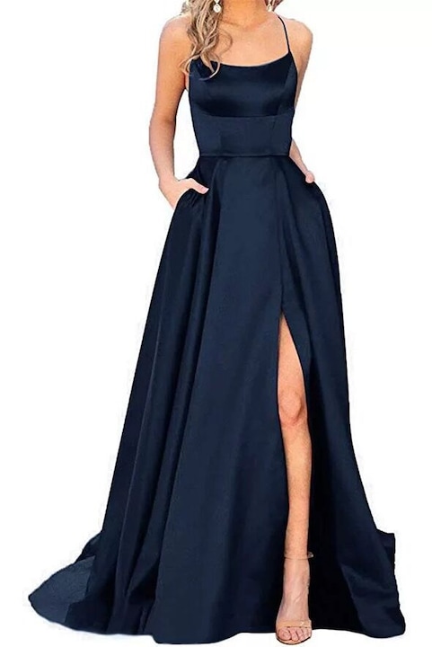 Rochie lunga de domnisoara de onoare pentru femei QttvbTna satin poliester bleumarin, Bleumarin