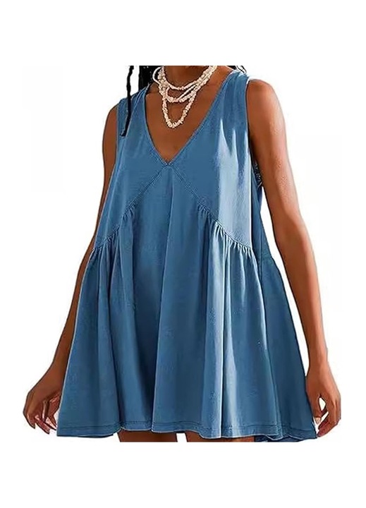 Rochie mini fara maneci, QttvbTna, Poliester, Albastru, XL INTL