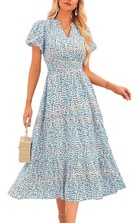 Лятна макси рокля, QttvbTna, Полиестер, Синя, Син