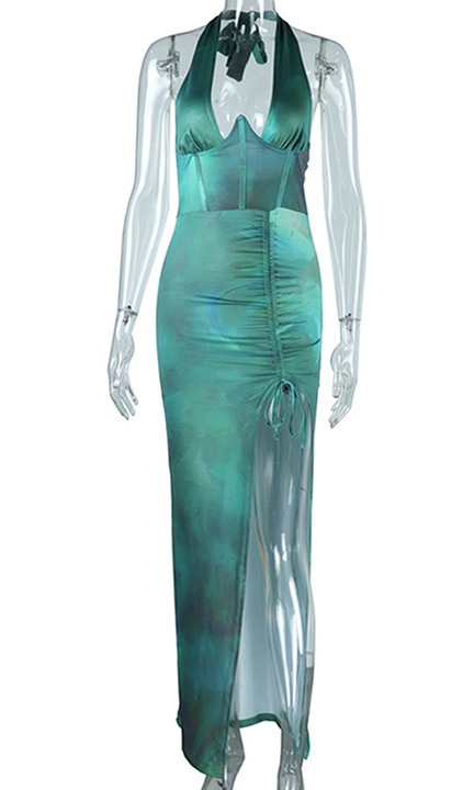 Дамска рокля QttvbTna Сатен Зелена, Зелен