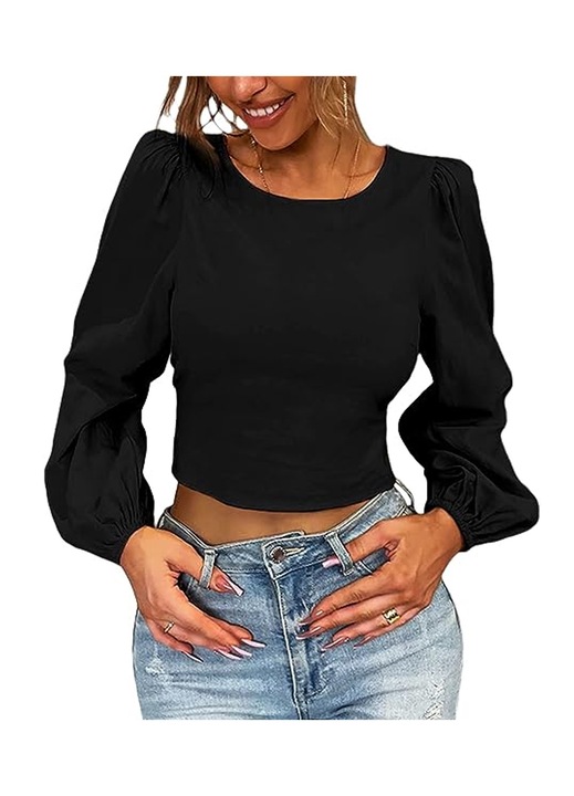 Top sexy de dama, AMRINUGL, Bumbac, Negru