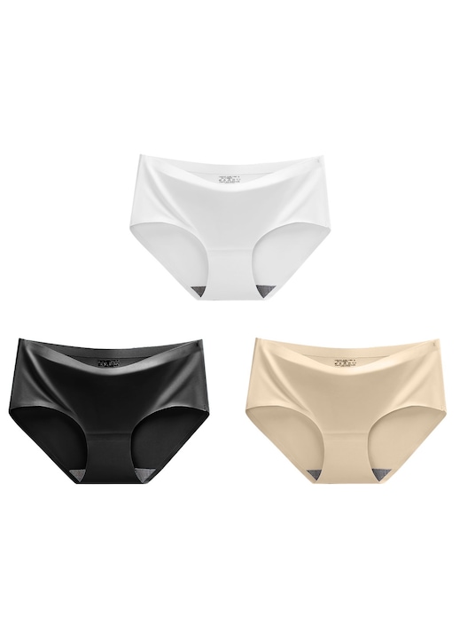 Set 3 chiloti dama, QttvbTna, poliester nalion negru alb bej, Alb/Negru/Bej