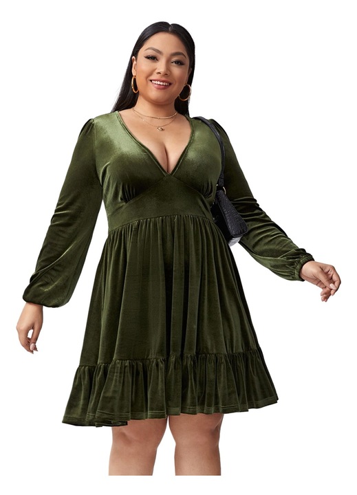 Зелена полиестерна рокля QttvbTna, Зелен, 52-54