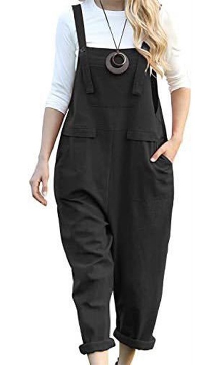 QttvbTna női hosszú alkalmi jumpsuit fekete poliészter pamut, Fekete