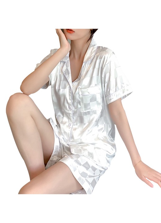 Set de pijamale din doua piese, QttvbTna, matase, alb, Alb