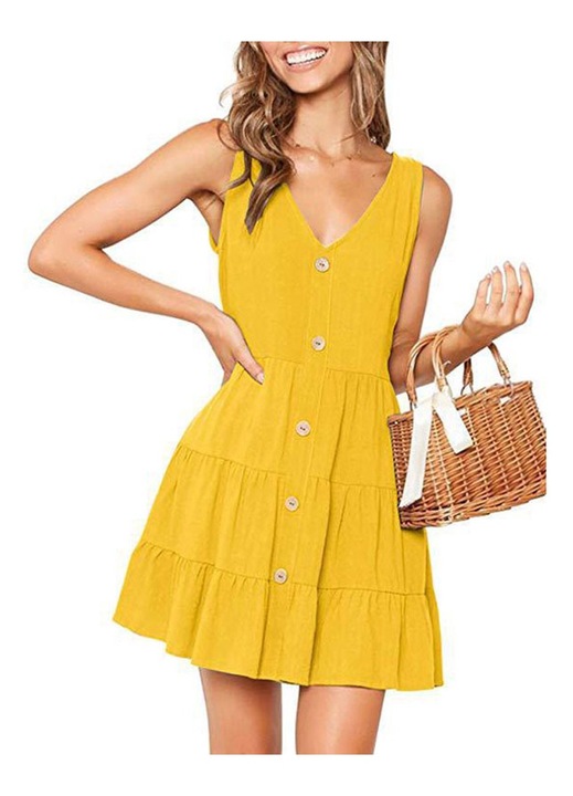 Рокля, QttvbTna, памук, жълто, L INTL