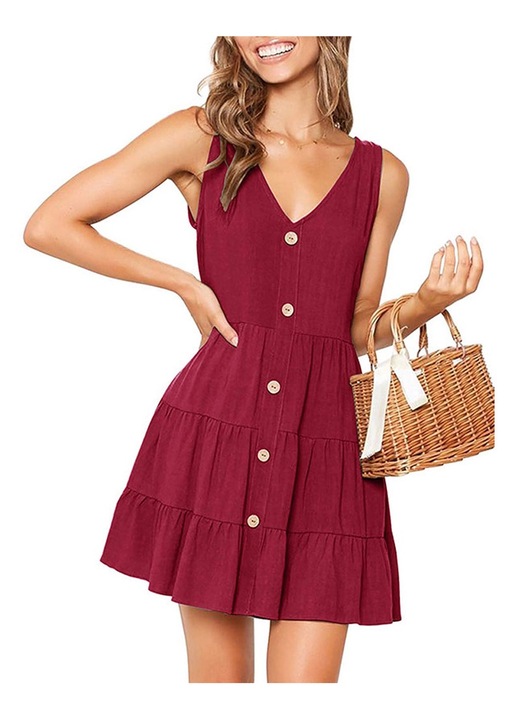 Рокля, QttvbTna, памук, червена, L INTL