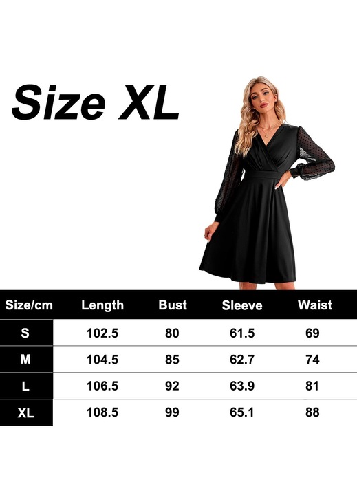 Рокля, QttvbTna, шифон, черно, XL INTL