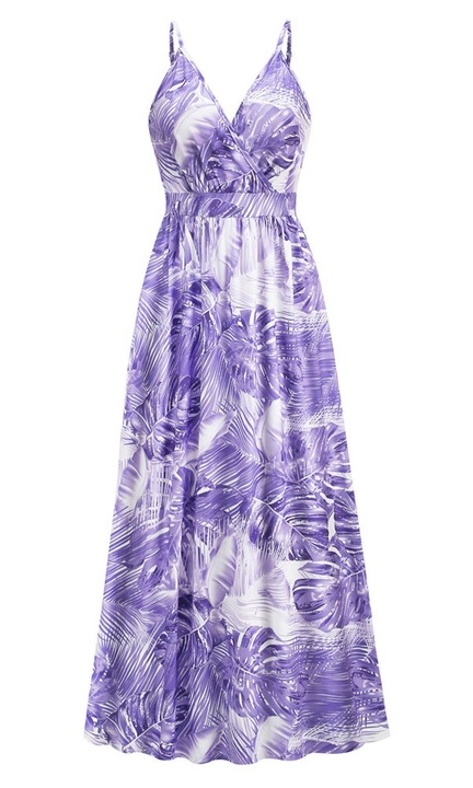 Макси рокля, QttvbTna, текстил, лилаво/бяло