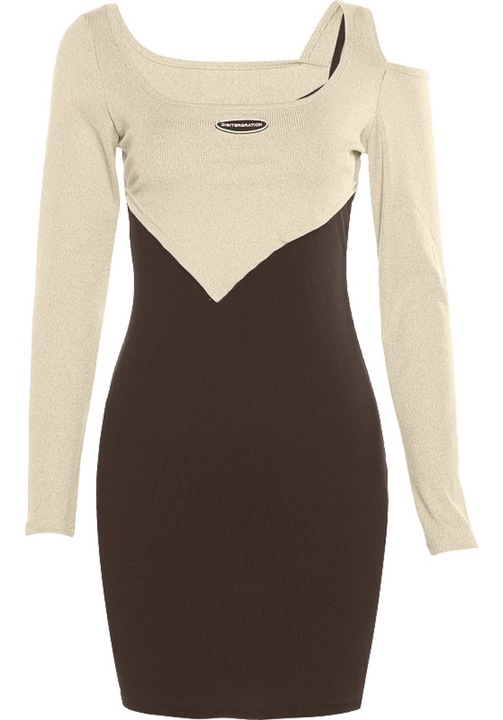 Лятна рокля, QttvbTna, Полиестер, Бежово/Кафяво, Кафяв/Бежов