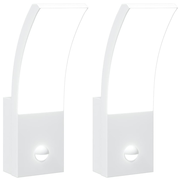 Set lampi exterioare de perete LED/senzor vidaXL, 2 buc, alb, aluminiu turnat, 0.88 Kg