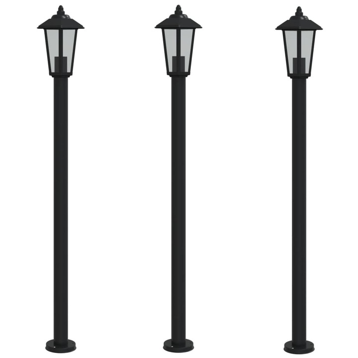 Set lampi de podea de exterior vidaXL, 3 buc., negru, 120 cm, otel inoxidabil, 4.35 Kg