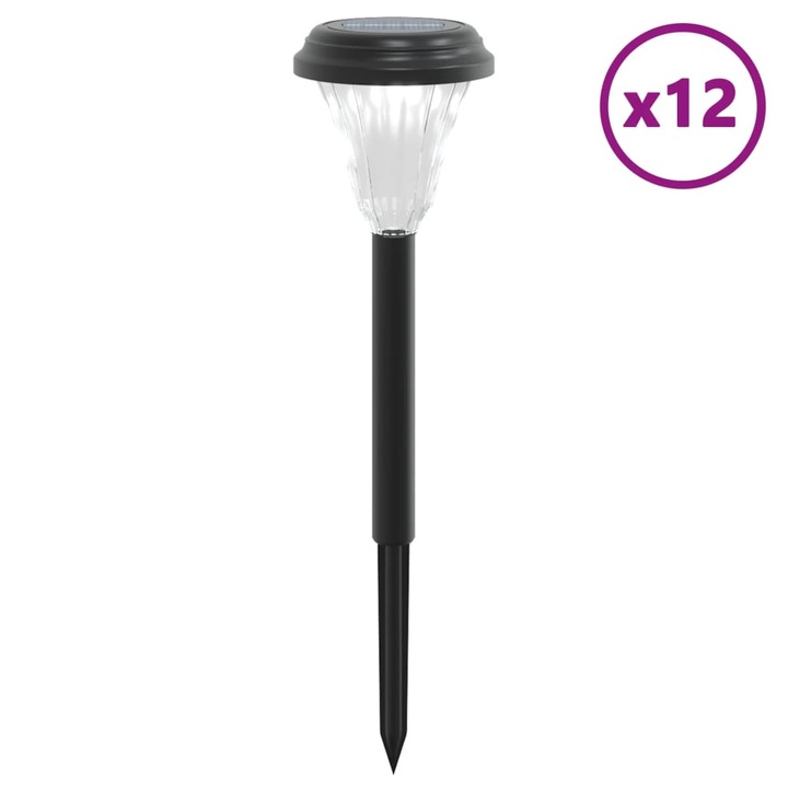 VidaXL napelemes ösvénylámpa-szett földbe akasztható karókkal, 12 db, fehér, 0,8 kg, 8,5 x 31 cm