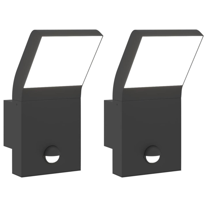 Комплект външни LED стенни лампи със сензори vidaXL, 2 бр, Черен, Лят алуминий, 1.59 Kg