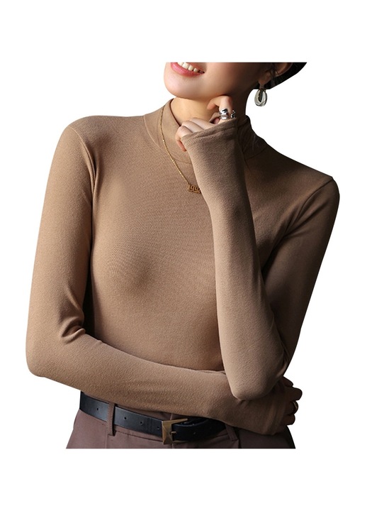 Дамска блуза с яка Cozevdnt, Cotton, Camel, XL INTL