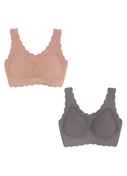 Melltartó készlet, QttvbTna, Textil, Bézs/Szürke, L INTL