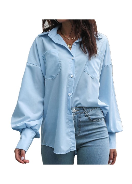 Női ing QttvbTna hosszú ujjú pamut Kék, Kék