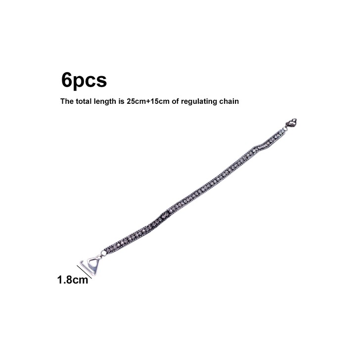 Set 6 Bretele sutien elastice, Reglabile, Cu strasuri, Negru