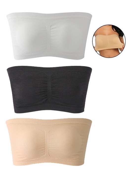 3 db női melltartó készlet, QttvbTna, kivehető párnák, többszínű nylon pántok nélkül, Többszínű