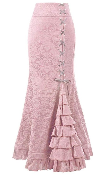 Fusta medievala sirena retro gotica victoriana Stil renascentist, roz, satin, L INTL