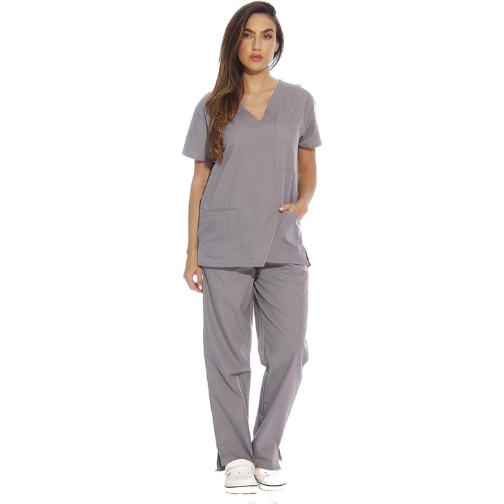 Costum medical de dama QttvbTna, Bumbac/Poliester, Gri, XL