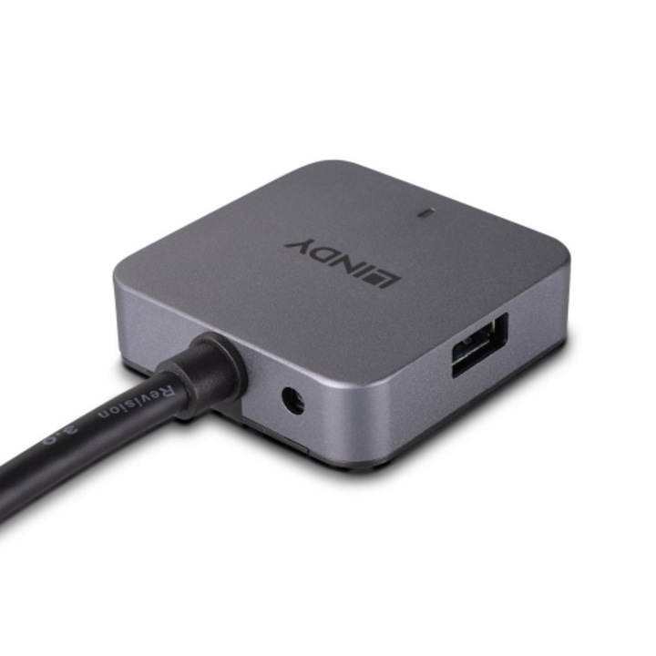 USB хъб Lindy 43388, 2x USB-A, 2x USB-C, черно-сив