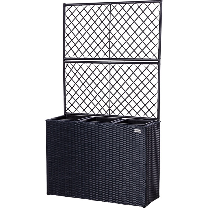 Ghiveci de flori cu 3 compartimente si spalier, negru, STILISTA®