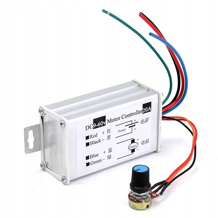 PWM регулатор за DC двигател, PAGMIL, 9-60V, 20A, 90x52x33mm, бял