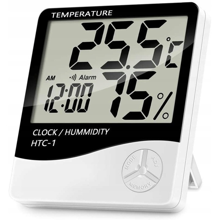 Statie Meteo PAGMIL, Termometru si Higrometru Electronic, Alarma, LCD, Alb, 9x2x10cm
