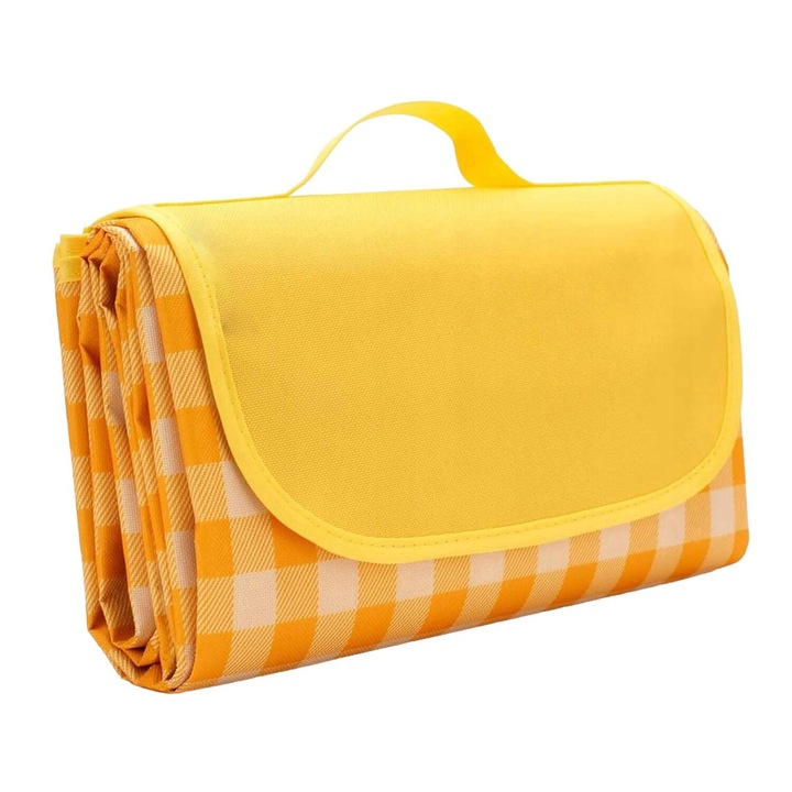 Одеяло за пикник, PAGMIL, Оксфорд плат, водоустойчиво, сгъваемо, 200 x 200 см, жълто